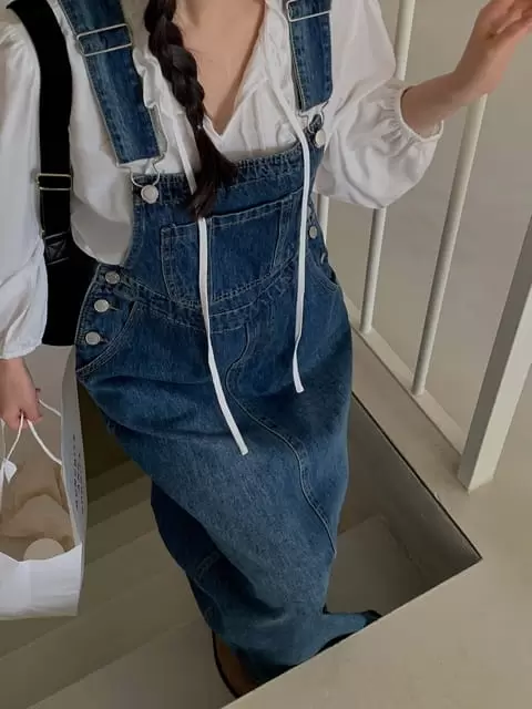 Dress Room - Korean Women Fashion - #vintagekidsstyle - Perry Denim Dungarees One-piece - 3