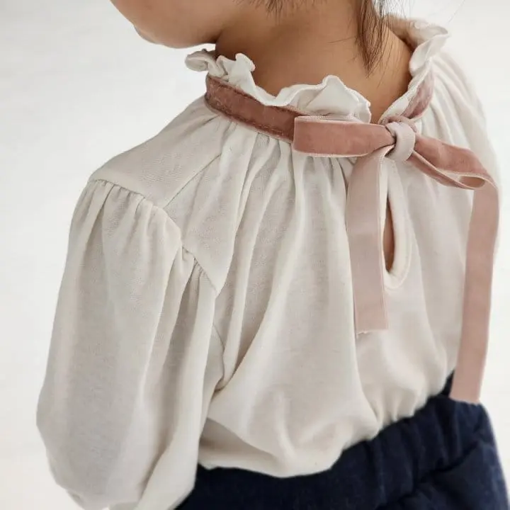Flower J - Korean Children Fashion - #minifashionista - Velvet Ribbon Blouse - 3