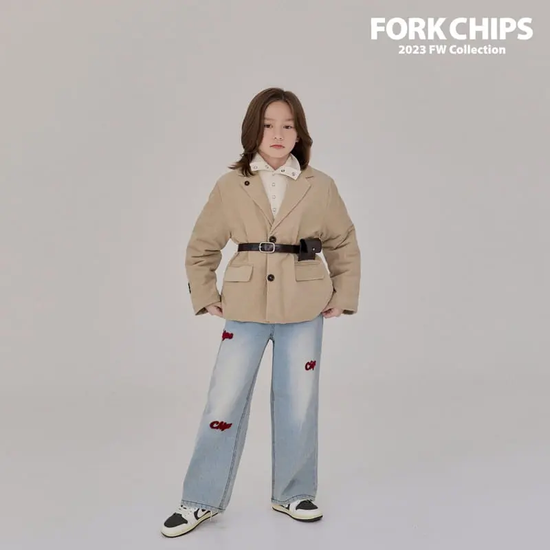 Fork Chips - Korean Children Fashion - #discoveringself - Chips Embrodiery Jeans - 3
