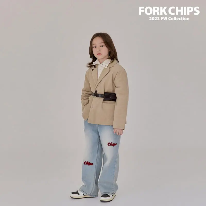 Fork Chips - Korean Children Fashion - #littlefashionista - Chips Embrodiery Jeans - 9