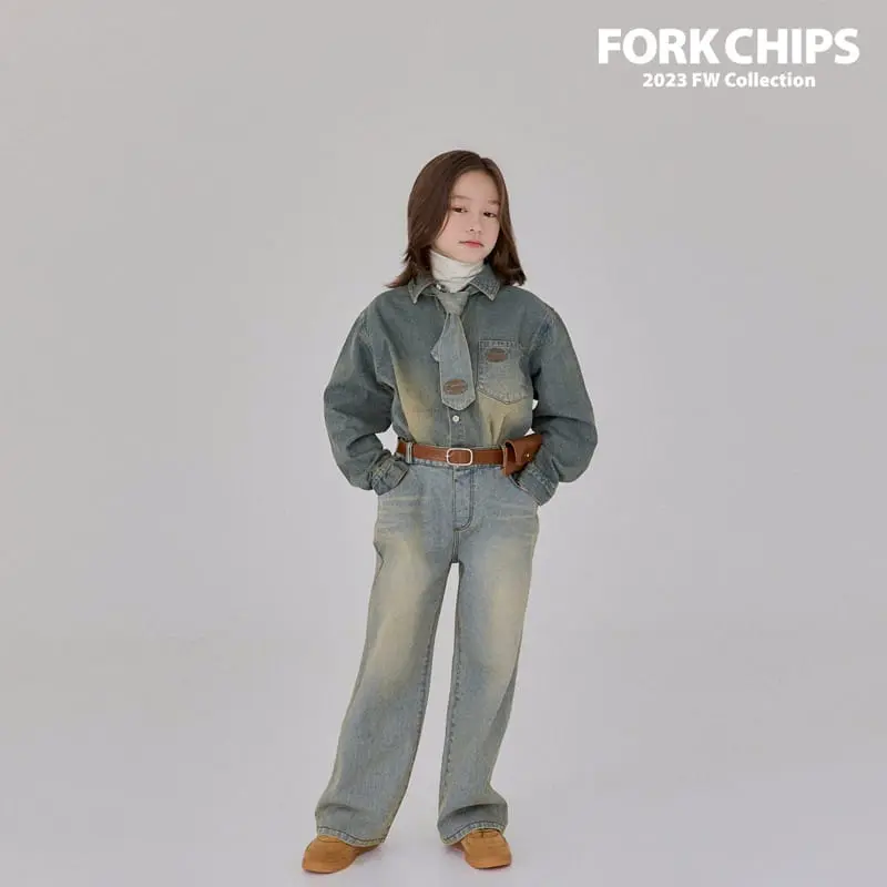 Fork Chips - Korean Children Fashion - #prettylittlegirls - Western Jeans - 10