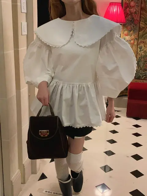 Jkichi - Korean Women Fashion - #womensfashion - Wing Collar Blouse - 4
