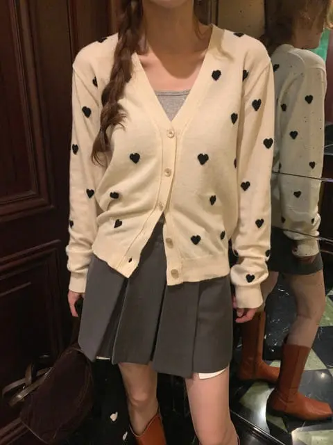 Jkichi - Korean Women Fashion - #momslook - Heart Cardigan
