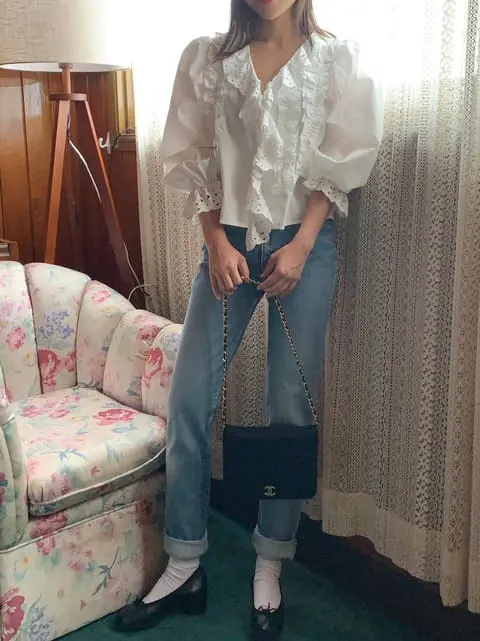 Jkichi - Korean Women Fashion - #pursuepretty - Eyelet Frill Shirt - 7