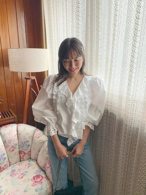 Jkichi - Korean Women Fashion - #vintageinspired - Eyelet Frill Shirt - 5