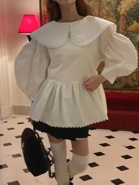 Jkichi - Korean Women Fashion - #womensfashion - Wing Collar Blouse