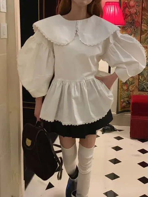 Jkichi - Korean Women Fashion - #womensfashion - Wing Collar Blouse - 3