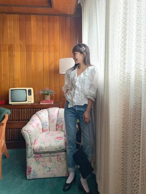 Jkichi - Korean Women Fashion - #momslook - Eyelet Frill Shirt - 4