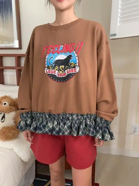 Jkichi - Korean Women Fashion - #womensfashion - Check Frill Sweatshirt - 10