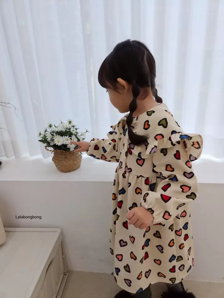Lalabongbong - Korean Children Fashion - #littlefashionista - Heart Collar One-piece - 6