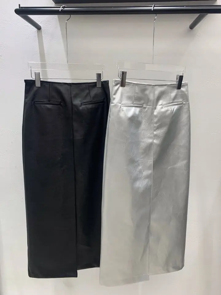 Lefave - Korean Women Fashion - #momslook - Leather Slit Skirt