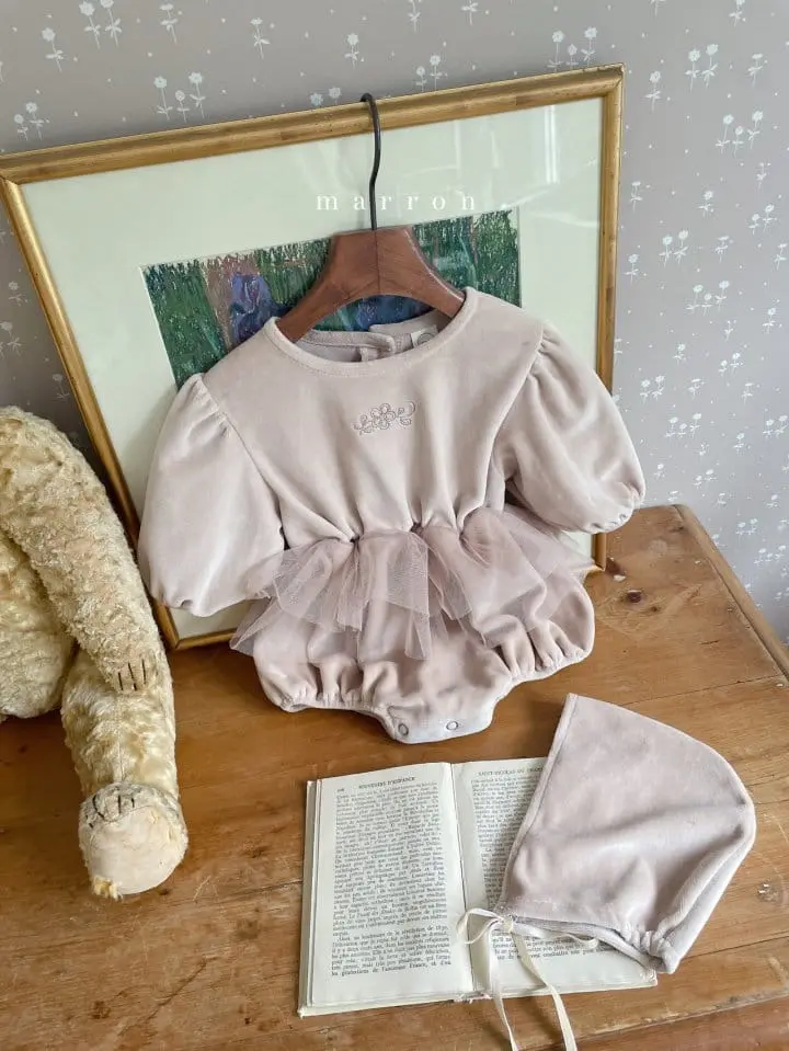 Marron Kid - Korean Baby Fashion - #babyclothing - Ply Veloure Bodysuit with Bonnet - 10
