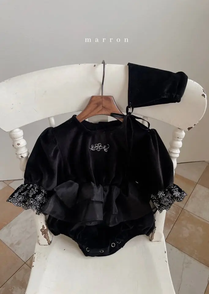 Marron Kid - Korean Baby Fashion - #babyootd - Ply Veloure Bodysuit with Bonnet
