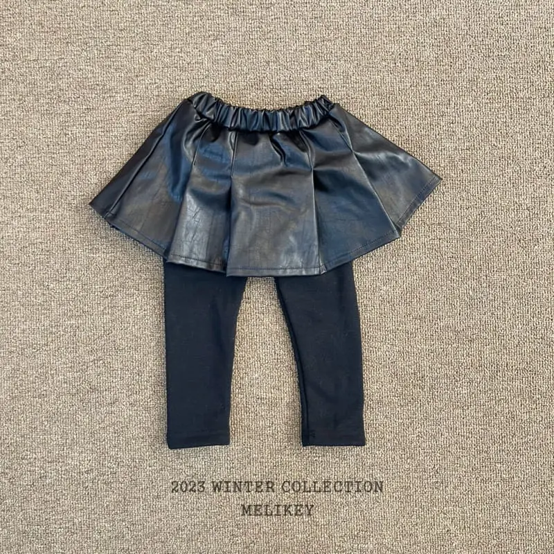 Melikey - Korean Children Fashion - #discoveringself - Leather Wrinkle Skirt Leggings