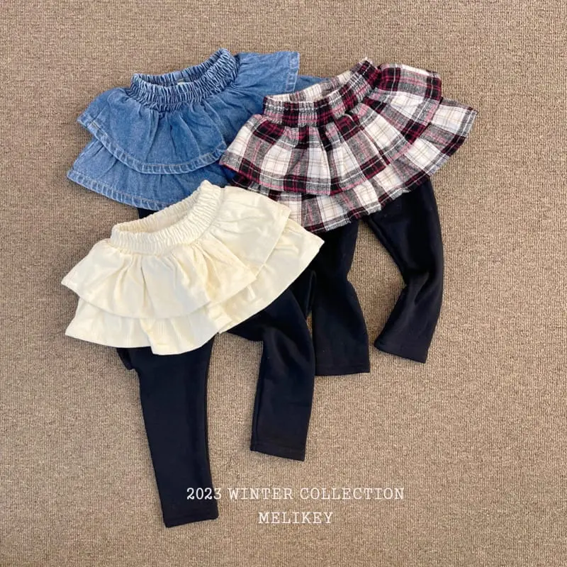 Melikey - Korean Children Fashion - #kidsshorts - Check Cancan Skirt Leggings - 2
