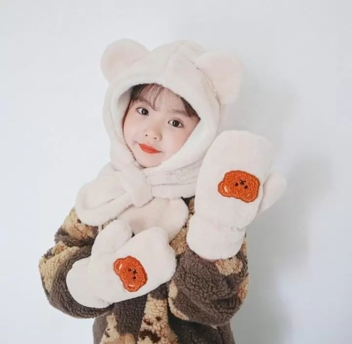 Miso - Korean Children Fashion - #magicofchildhood - Bear Bucket Hat Gloves - 8