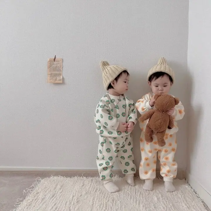 Moran - Korean Children Fashion - #littlefashionista - Bear Flower Top Bottom Set