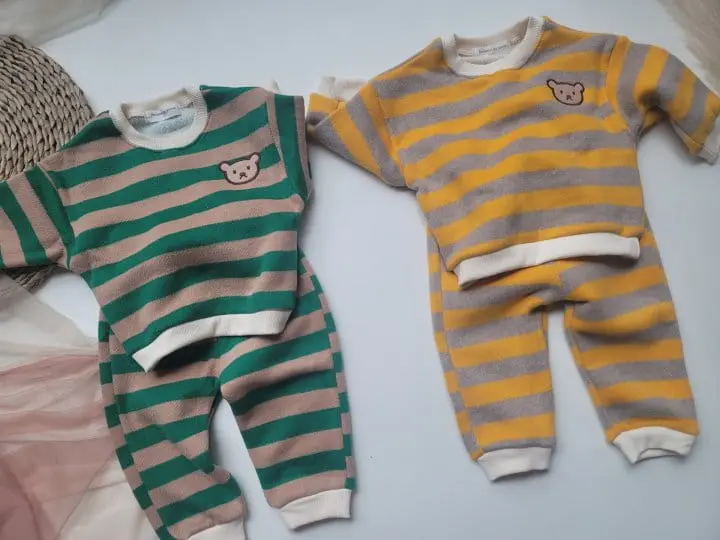 Moran - Korean Children Fashion - #stylishchildhood - Terry Bear Top Bottom Set - 3