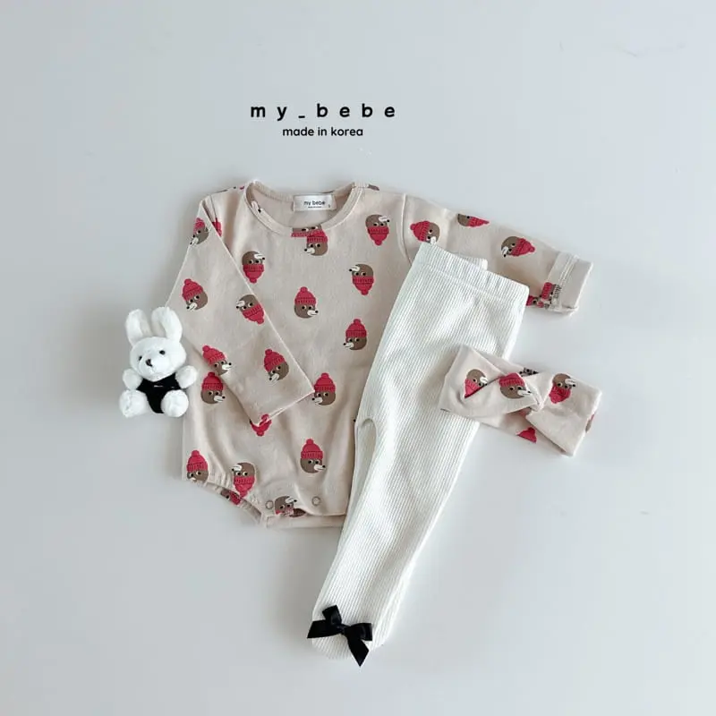 My Bebe - Korean Baby Fashion - #babyfever - Bear Bear Hairband Bodysuit Set - 10