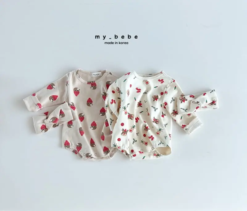 My Bebe - Korean Baby Fashion - #babywear - Bear Bear Hairband Bodysuit Set - 2