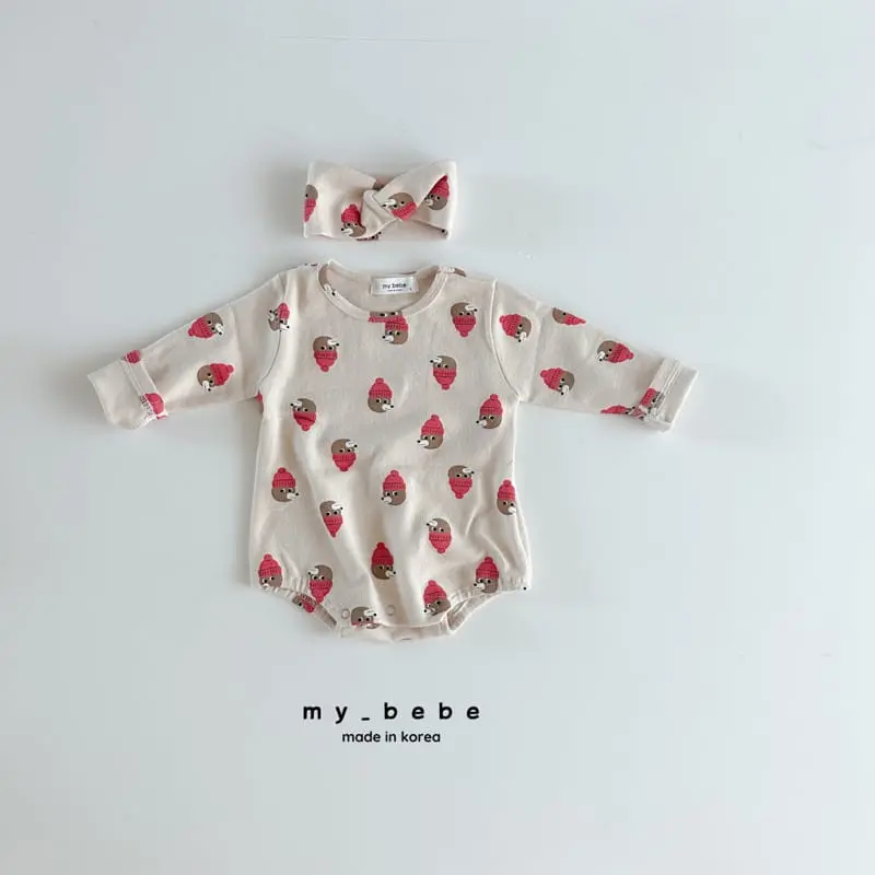 My Bebe - Korean Baby Fashion - #smilingbaby - Bear Bear Hairband Bodysuit Set - 5