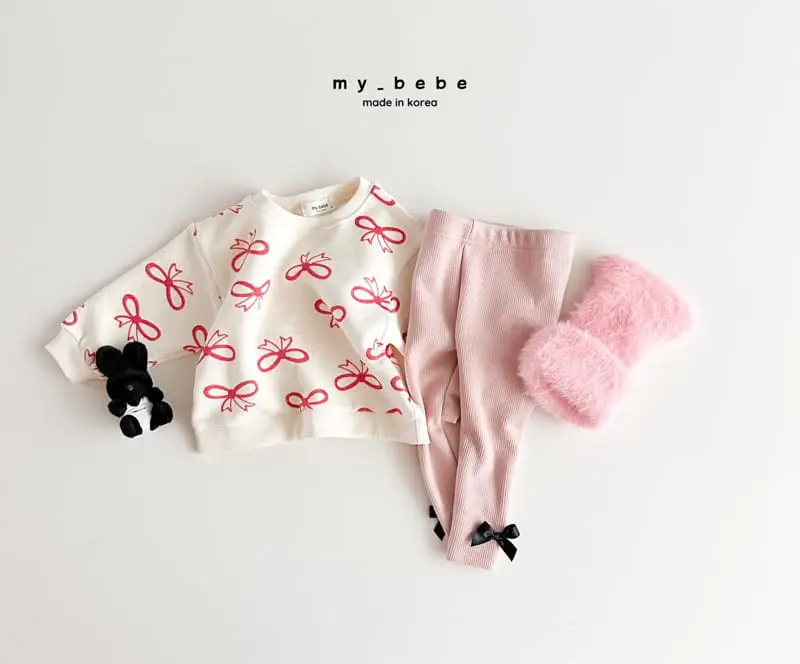 My Bebe - Korean Children Fashion - #Kfashion4kids - Fleece Ribbon Leggings - 10