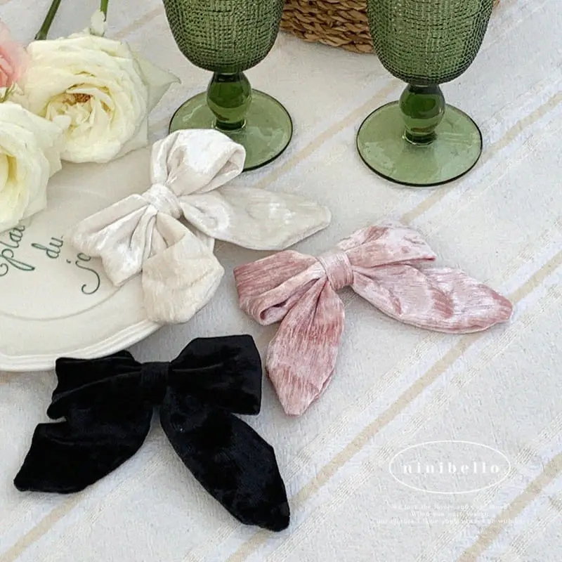 Ninibello - Korean Children Fashion - #kidsshorts - Velvet Ribbon Hairpin - 2