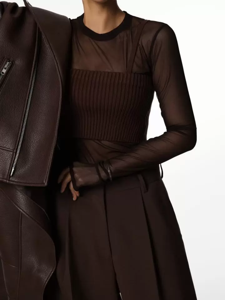 Paper Moon - Korean Women Fashion - #momslook - mesh sheer long sleeved t ~ shirt