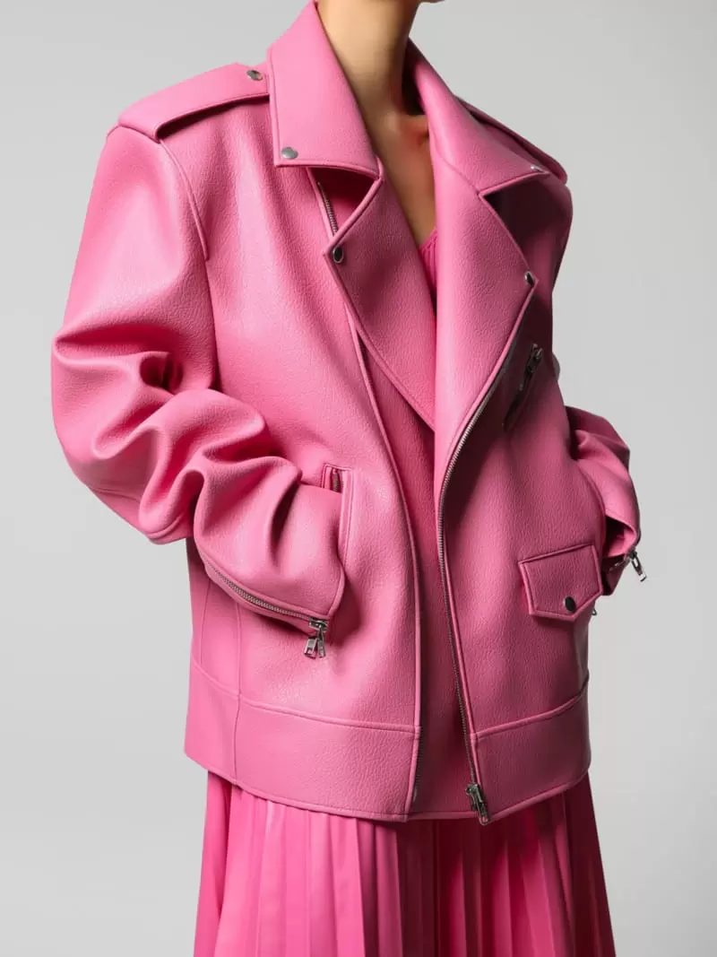 Paper Moon - Korean Women Fashion - #momslook - oversized chunky zipped vegan leather biker jacket - 10