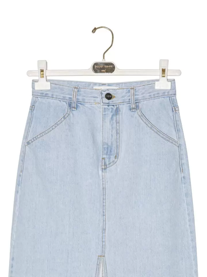 Paper Moon - Korean Women Fashion - #momslook - iced blue maxi front slit flared denim skirt - 6