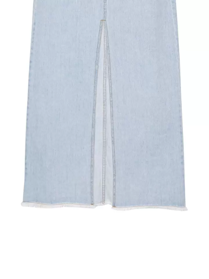 Paper Moon - Korean Women Fashion - #momslook - iced blue maxi front slit flared denim skirt - 8