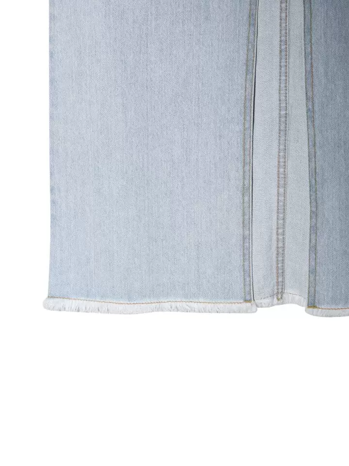 Paper Moon - Korean Women Fashion - #momslook - iced blue maxi front slit flared denim skirt - 9