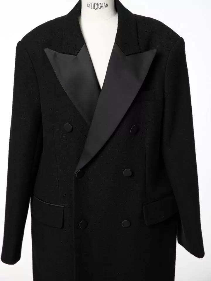 Paper Moon - Korean Women Fashion - #momslook - LUX Tuxedo satin peaked lapel tweed double breasted coat - 3