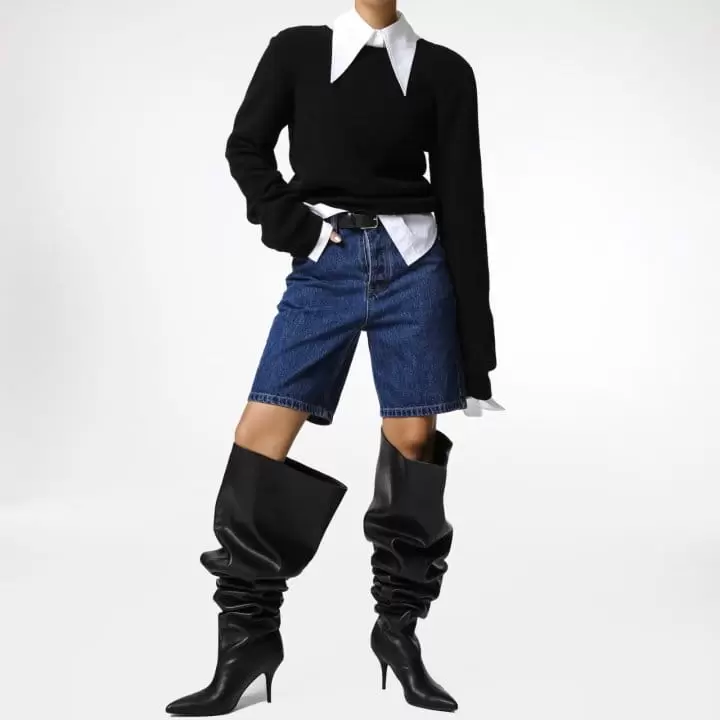 Paper Moon - Korean Women Fashion - #momslook - classic slim fit indigo denim bermuda shorts - 5