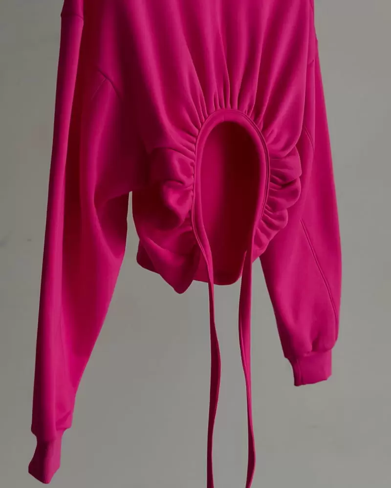 Paper Moon - Korean Women Fashion - #momslook - back less shirred detail strap detail hooded top - 5