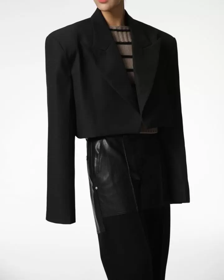Paper Moon - Korean Women Fashion - #momslook - wool peaked lapel buttonless cropped blazer - 5