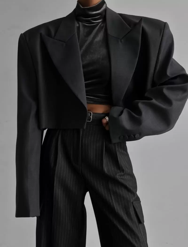 Paper Moon - Korean Women Fashion - #momslook - wool peaked lapel buttonless cropped blazer - 7