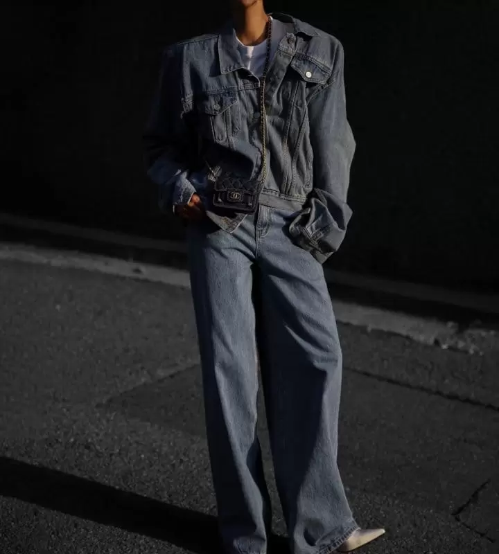 Paper Moon - Korean Women Fashion - #momslook - maxi padded shoulder oversized denim jacket - 3