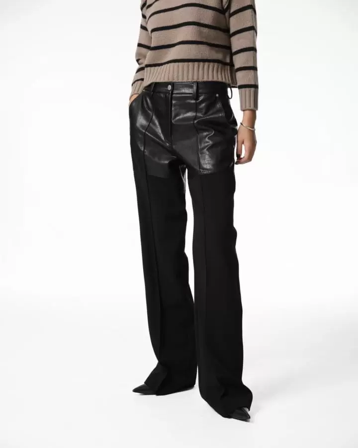 Paper Moon - Korean Women Fashion - #momslook - lambskin touch bi fabric wide trousers - 2