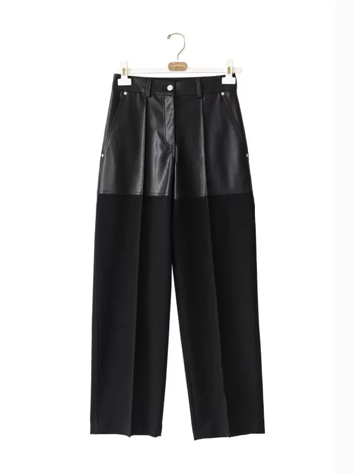 Paper Moon - Korean Women Fashion - #momslook - lambskin touch bi fabric wide trousers - 6