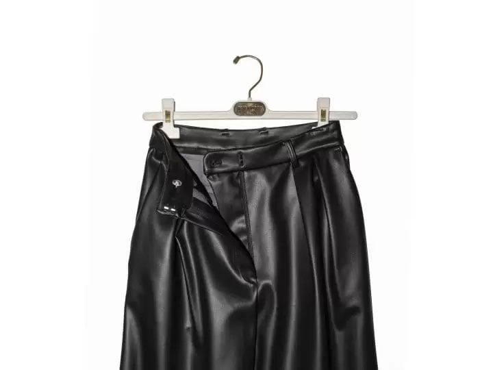 Paper Moon - Korean Women Fashion - #momslook - leather low waisted double pleats wide trousers - 7