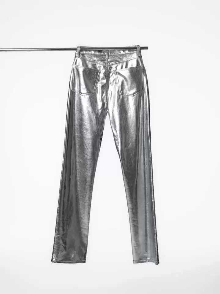 Paper Moon - Korean Women Fashion - #momslook - patent vegan leather coated straight pants - 5
