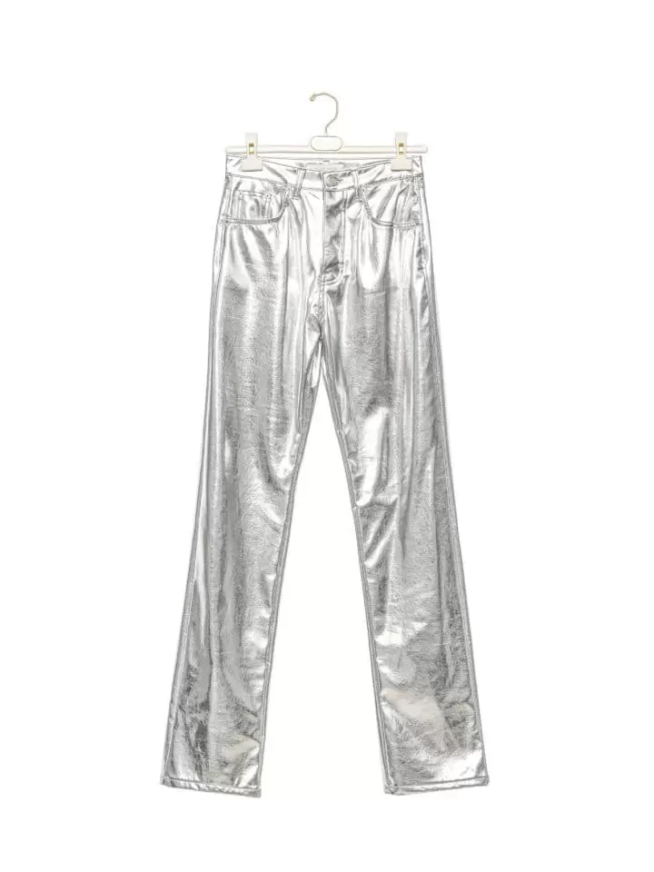 Paper Moon - Korean Women Fashion - #momslook - patent vegan leather coated straight pants - 7