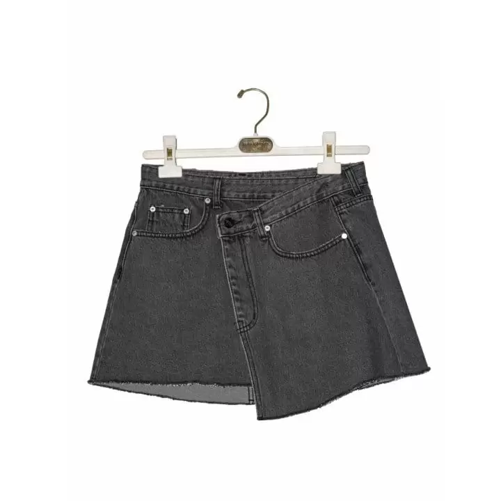 Paper Moon - Korean Women Fashion - #womensfashion - unbalanced wrap detail denim mini skirt - 4
