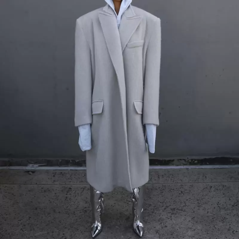 Paper Moon - Korean Women Fashion - #momslook - peaked lapel detail mohair maxi oversized coat - 10