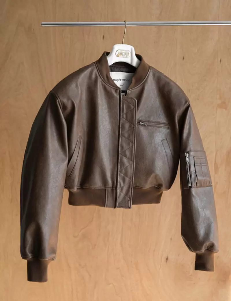 Paper Moon - Korean Women Fashion - #momslook - vegan leather cropped full  up bomber jacket - 10