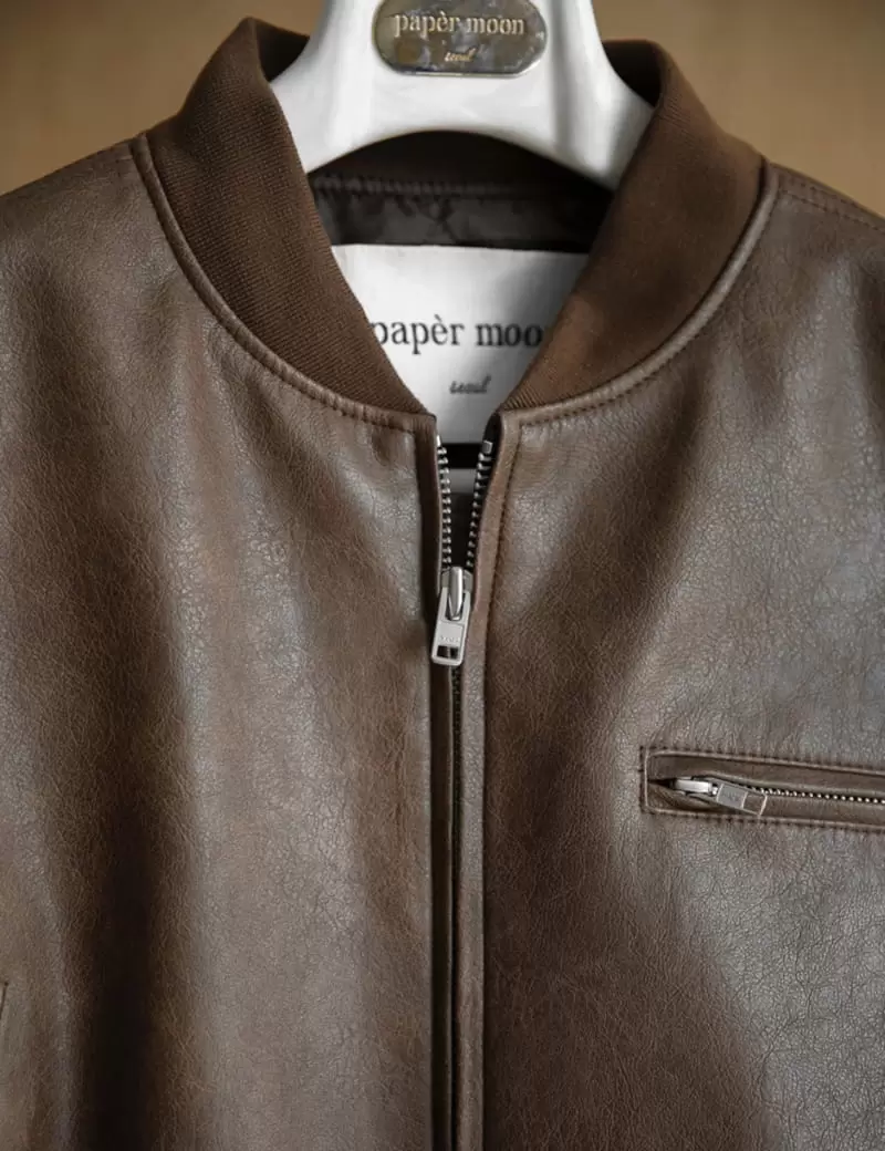 Paper Moon - Korean Women Fashion - #momslook - vegan leather cropped full  up bomber jacket - 12