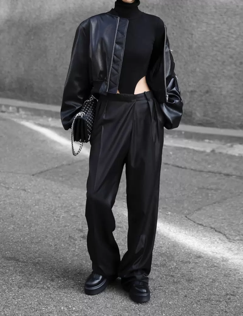 Paper Moon - Korean Women Fashion - #momslook - vegan leather cropped full  up bomber jacket - 8