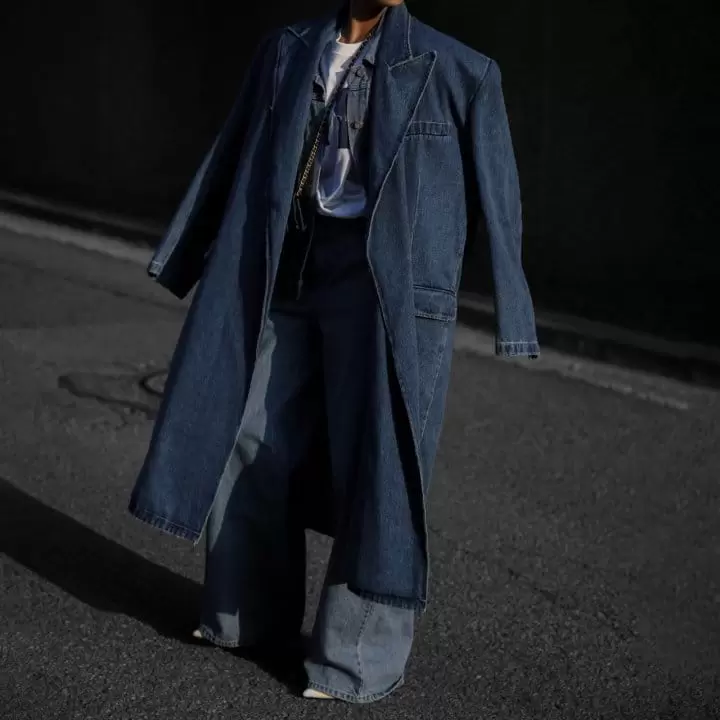 Paper Moon - Korean Women Fashion - #momslook - LUX peaked lapel detail oversized washed denim coat - 5