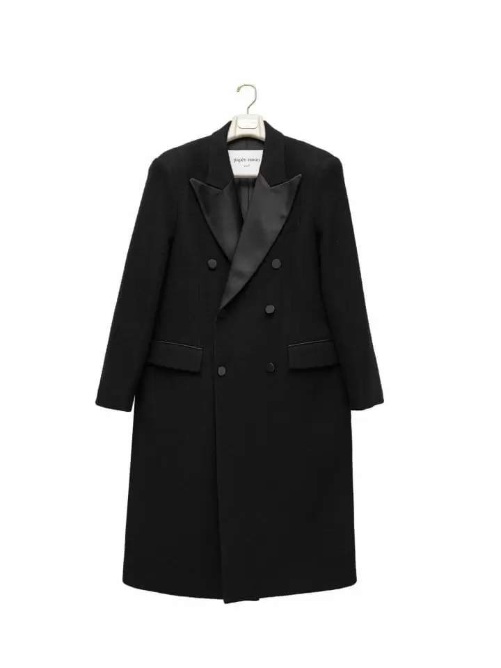 Paper Moon - Korean Women Fashion - #pursuepretty - LUX Tuxedo satin peaked lapel tweed double breasted coat - 11